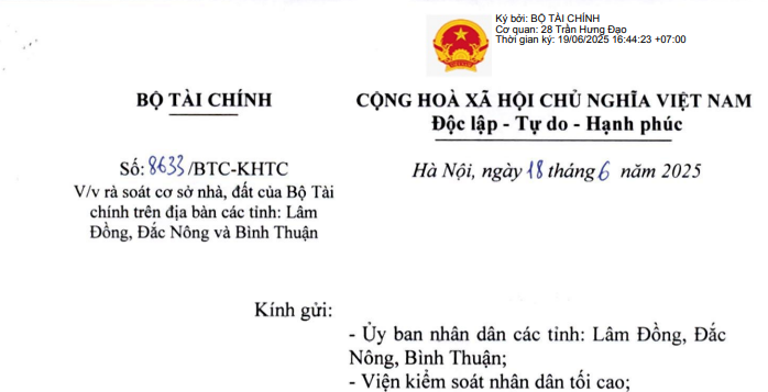 Công văn 8633: Hướng dẫn rà soát cơ sở nhà, đất trên địa bàn một số tỉnh của Bộ Tài chính