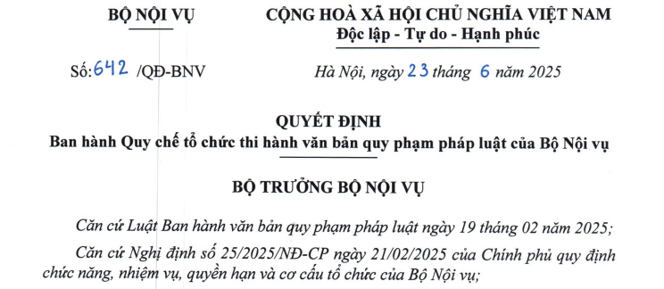 Chính thức đã có Quy chế tổ chức thi hành văn bản quy phạm pháp luật của Bộ Nội vụ
