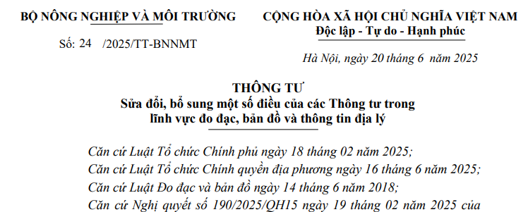 Đã có Thông tư 24/2025/TT-BNNMT sửa đổi quy định về bản đồ và thông tin địa lý