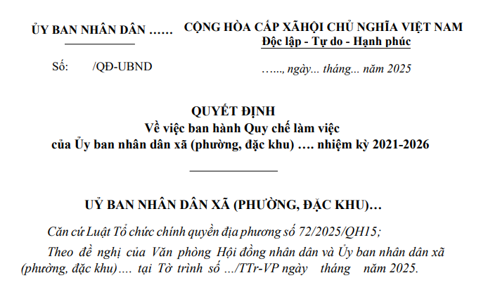 Tải về Quy chế làm việc mẫu của UBND cấp xã (mới)