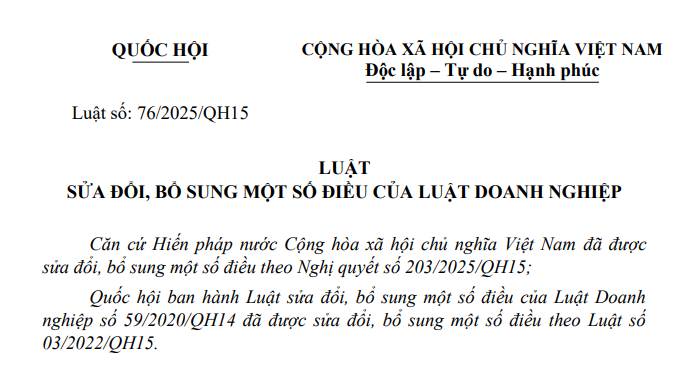 Đã có Luật sửa đổi Luật Doanh nghiệp 2025