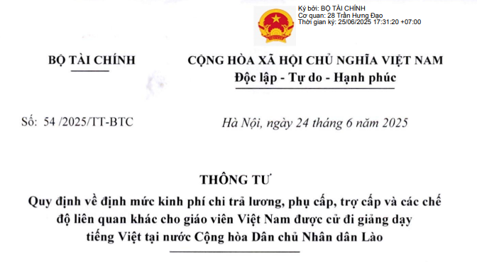  Đã có Thông tư 54/2025/TT-BTC về kinh phí cho giáo viên Việt Nam giảng dạy tại nước CHDCND Lào