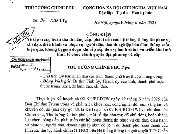 Đã có Công điện 96/CĐ-TTg tập trung hoàn thành nâng cấp, phát triển các hệ thống thông tin phục vụ chỉ đạo, không bị gián đoạn khi sắp xếp ĐVHC