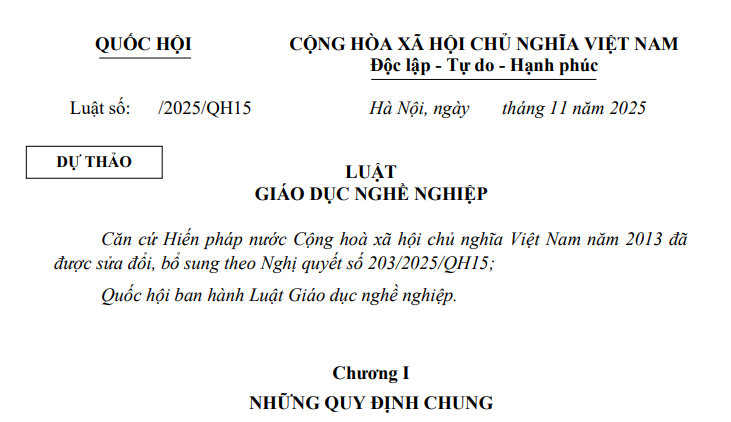 Đã có dự thảo Luật Giáo dục nghề nghiệp (sửa đổi)