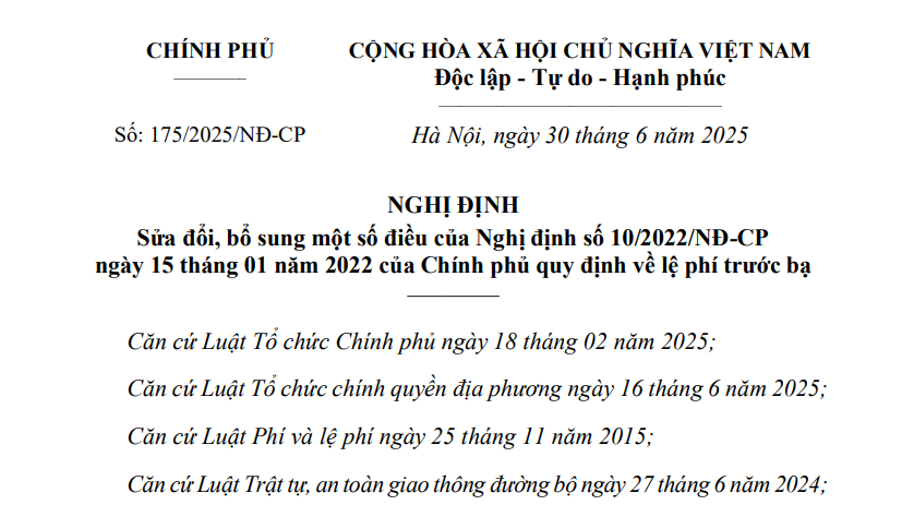 Đã có Nghị định 175/2025/NĐ-CP sửa đổi Nghị định 10/2022 về lệ phí trước bạ