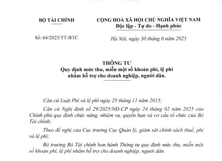 Đã có Thông tư 64/2025/TT-BTC: Giảm 46 khoản phí và lệ phí từ ngày 01/7/2025 đến ngày 31/12/2026