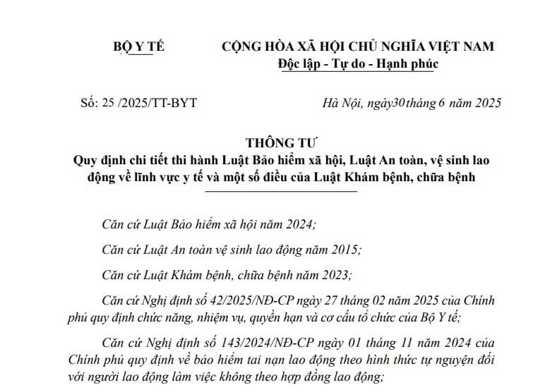 Đã có Thông tư 25/2025/TT-BYT hướng dẫn Luật Bảo hiểm xã hội từ 01/7/2025