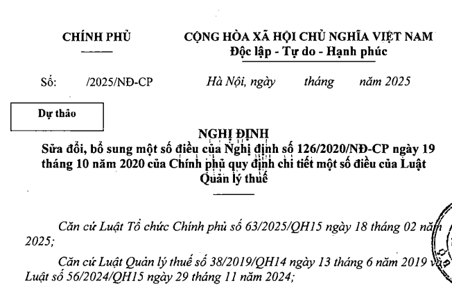 Đã có dự thảo Nghị định sửa Nghị định 126/2020 hướng dẫn Luật Quản lý thuế