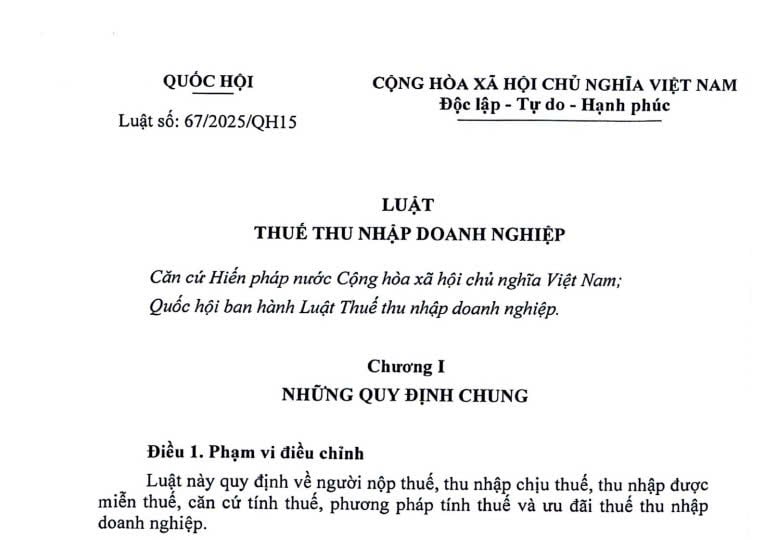 Đã có Luật Thuế thu nhập doanh nghiệp 2025 (Luật số 67/2025/QH15) 
