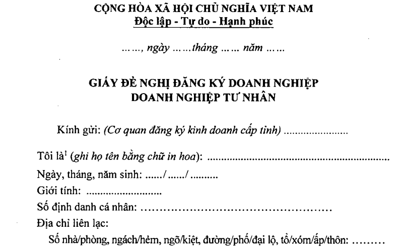 Tổng hợp mẫu giấy đề nghị đăng ký doanh nghiệp áp dụng từ 1/7/2025