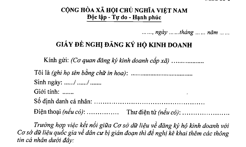 Mẫu giấy đề nghị đăng ký hộ kinh doanh theo Thông tư 68/2025/TT-BTC