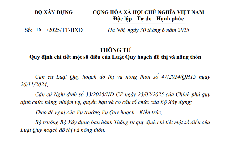 Đã có Thông tư 16/2025/TT-BXD quy định chi tiết Luật Quy hoạch đô thị và nông thôn