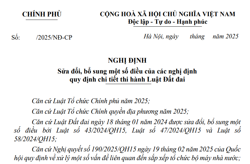 Đã có dự thảo Nghị định sửa đổi 06 Nghị định hướng dẫn Luật Đất đai 2024