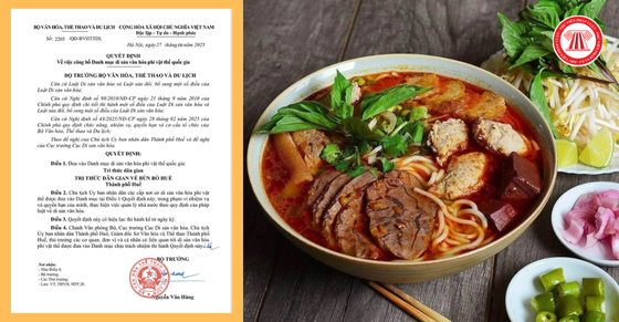 Công nhận 'Tri thức dân gian về Bún bò Huế' là Di sản văn hóa phi vật thể quốc gia