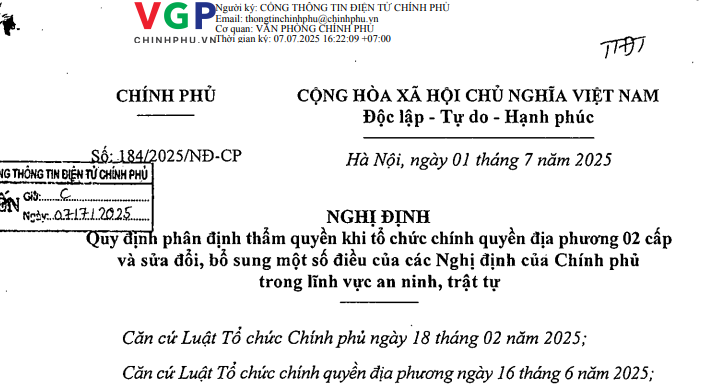 Đã có Nghị định 184/2025/NĐ-CP phân định thẩm quyền CQĐP 02 cấp về nghĩa vụ tham gia Công an nhân dân