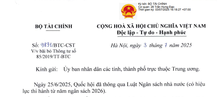 Công văn 9891: Thông tin về bãi bỏ Thông tư hướng dẫn phí và lệ phí thuộc thẩm quyền của HĐND cấp tỉnh