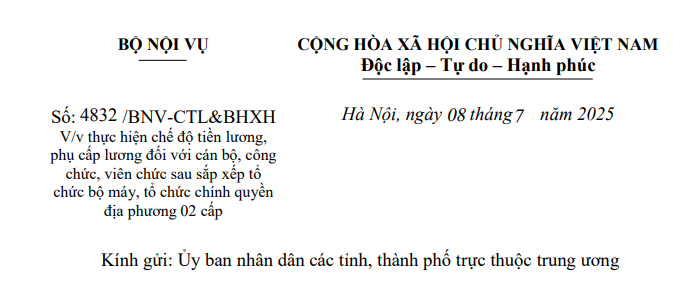 Đã có Công văn 4832/BNV-CTL&BHXH về tiền lương phụ cấp lương đối với cán bộ công chức