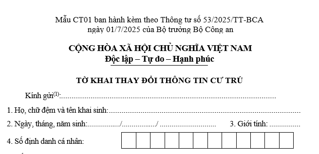 Tải về Mẫu tờ khai thay đổi thông tin cư trú (mẫu CT01) mới nhất, hướng dẫn điền mẫu CT01