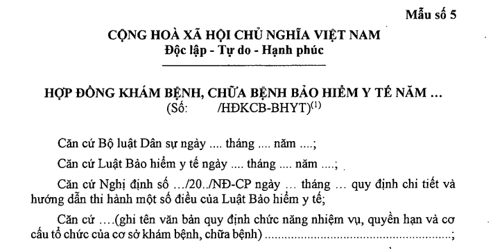 Tải về Mẫu hợp đồng khám chữa bệnh bảo hiểm y tế mới nhất