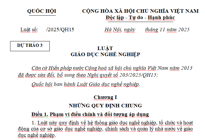 Cập nhật dự thảo Luật Giáo dục nghề nghiệp mới nhất