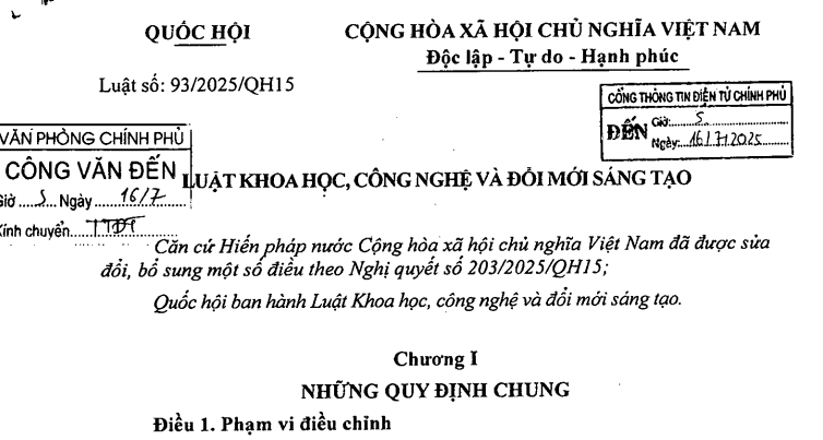 Đã có Luật Khoa học công nghệ và đổi mới sáng tạo 2025 số 93/2025/QH15