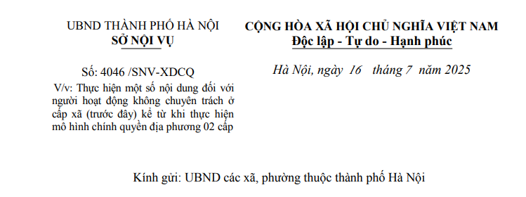 Đã có Công văn 4046/SNV-XDCQ về cán bộ không chuyên trách cấp xã khi thực hiện chính quyền địa phương 02 cấp