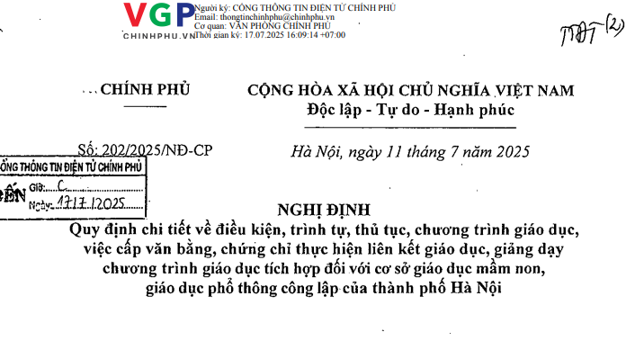 Đã có Nghị định 202/2025/NĐ-CP chính sách mới về giáo dục của thành phố Hà Nội