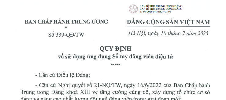 Đã có Quy định 339-QĐ/TW về sử dụng ứng dụng Sổ tay đảng viên điện tử
