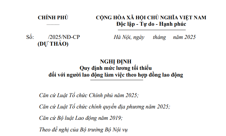 Đã có dự thảo Nghị định quy định mức lương tối thiểu năm 2026