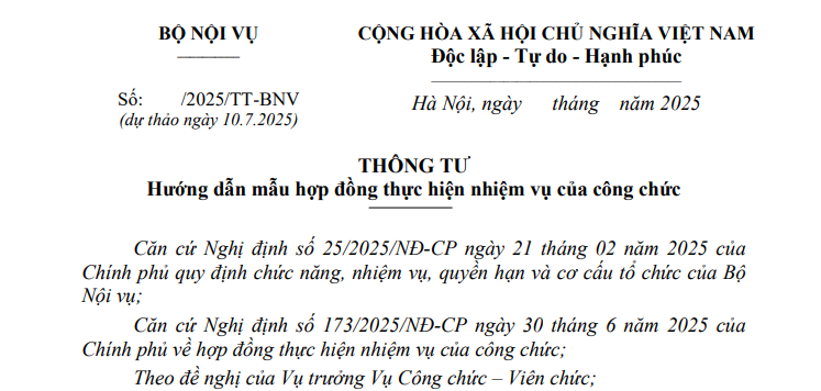 Đã có dự thảo Thông tư hướng dẫn mẫu hợp đồng thực hiện nhiệm vụ của công chức