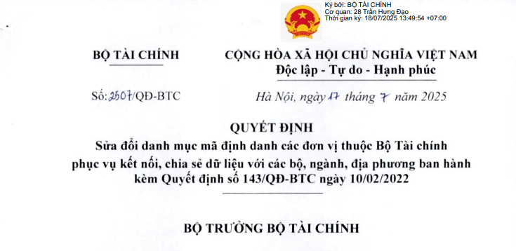 Chính thức có Bảng danh mục mã định danh mới của cơ quan thuế và kho bạc nhà nước