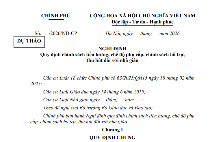 Đã có dự thảo Nghị định về tiền lương, chế độ phụ cấp, chính sách hỗ trợ đối với nhà giáo