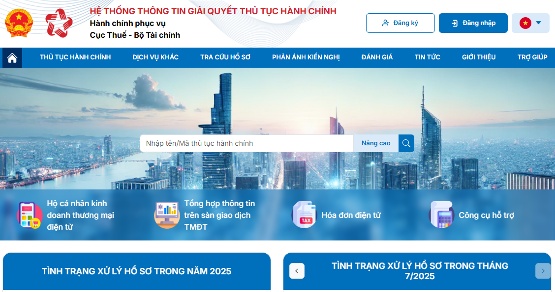 Link đăng nhập Hệ thống giải quyết thủ tục hành chính về thuế (thay thế Thuế điện tử)