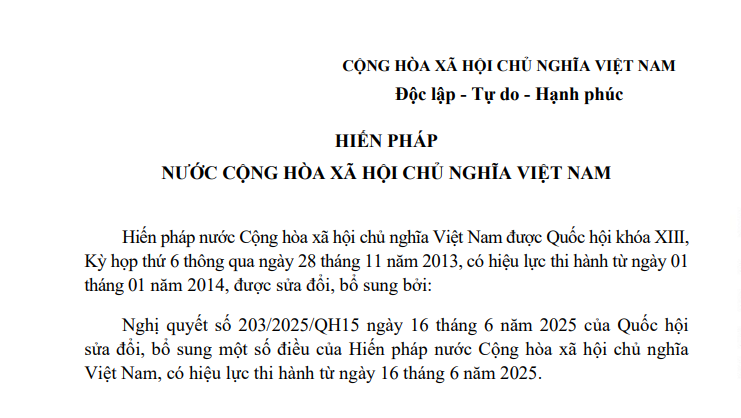 Đã có Văn bản hợp nhất Hiến pháp nước Cộng hòa xã hội chủ nghĩa Việt Nam năm 2025