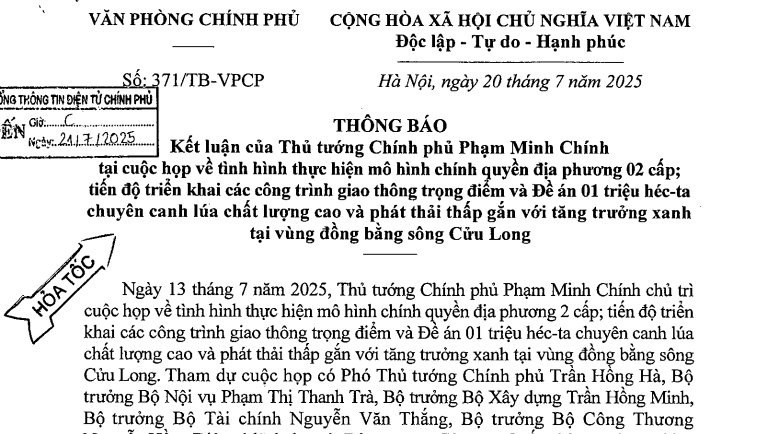 Kết luận của Thủ tướng về tình hình thực hiện mô hình chính quyền địa phương 2 cấp