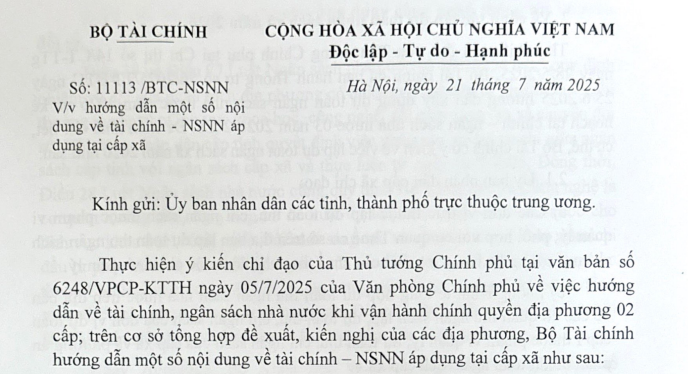 Đã có Công văn 11113/BTC-NSNN hướng dẫn công tác tài chính - Ngân sách nhà nước áp dụng tại cấp xã