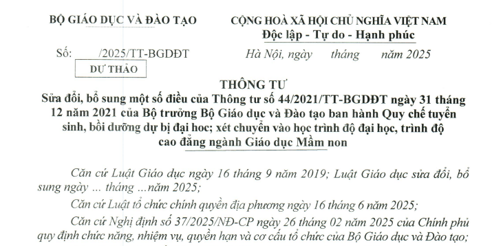 Đã có dự thảo Thông tư sửa đổi Quy chế tuyển sinh, bồi dưỡng dự bị đại học