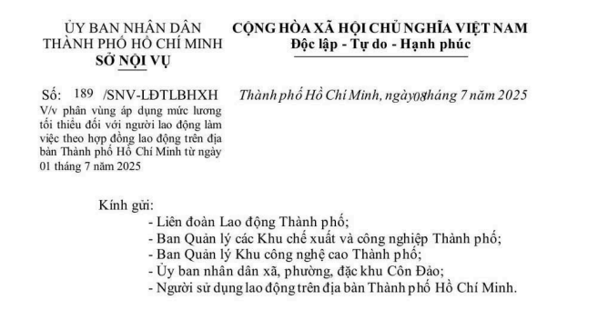 Chính thức áp dụng lương tối thiểu vùng theo địa bàn mới tại TP.HCM theo Công văn 189