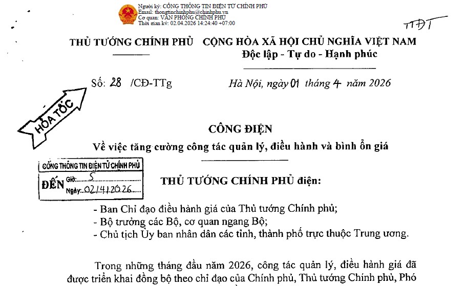  Công điện 28/CĐ-TTg về điều hành và bình ổn giá xăng dầu