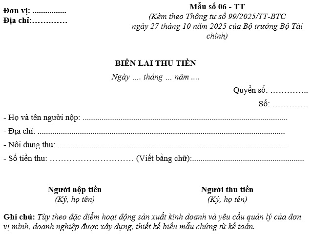 Mẫu biên lai thu tiền theo Thông tư 99 mới nhất và cách ghi