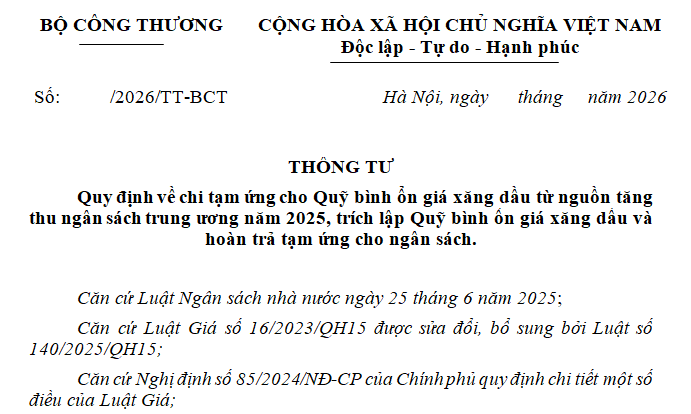 Dự thảo Thông tư chi tạm ứng cho Quỹ bình ổn giá xăng dầu