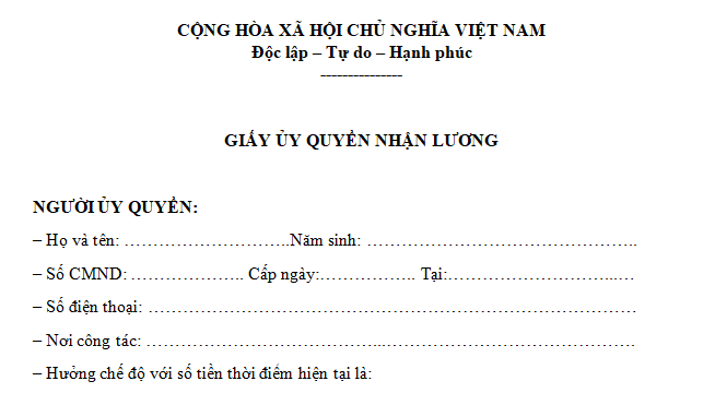 Mẫu giấy ủy quyền nhận lương mới nhất 2026