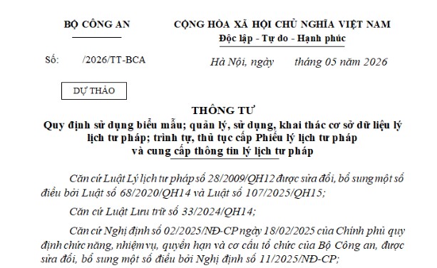 Dự thảo Thông tư về sử dụng biểu mẫu Phiếu lý lịch tư pháp và cung cấp thông tin lý lịch tư pháp