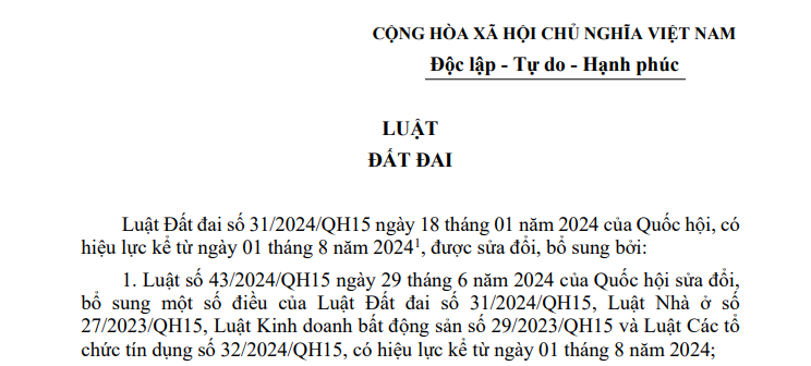 Văn bản hợp nhất Luật Đất đai mới nhất 2026 (VBHN 44/VBHN-VPQH)