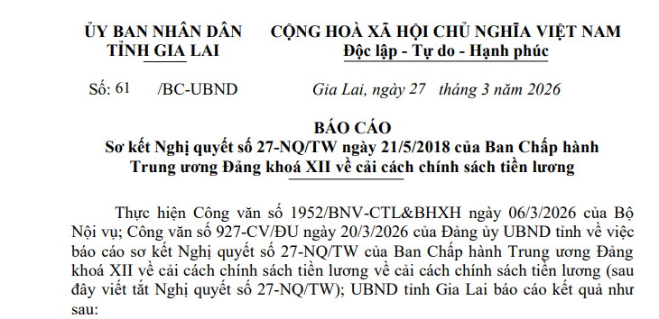 Báo cáo Sơ kết Nghị quyết 27-NQ/TW về cải cách chính sách tiền lương của tỉnh Lào Cai