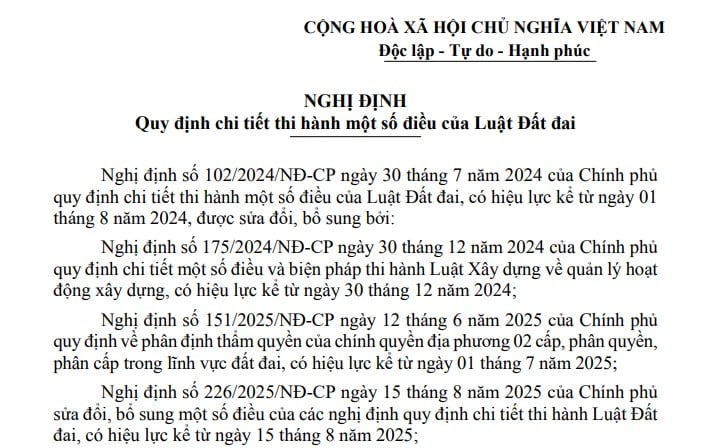 Văn bản hợp nhất Nghị định hướng dẫn Luật Đất đai mới nhất năm 2026