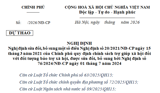 Đã có dự thảo Nghị định sửa đổi chính sách trợ giúp xã hội