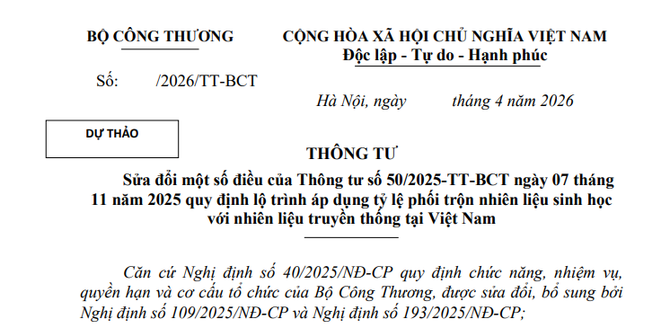 Đã có dự thảo Thông tư sửa đổi lộ trình áp dụng xăng sinh học E10 trên toàn quốc