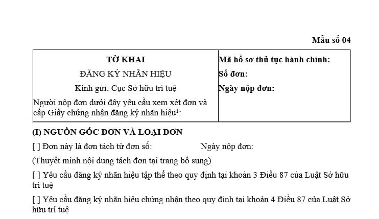 Tờ khai đăng ký nhãn hiệu mới nhất 2026 tại Thông tư 10/2026/TT-BKHCN