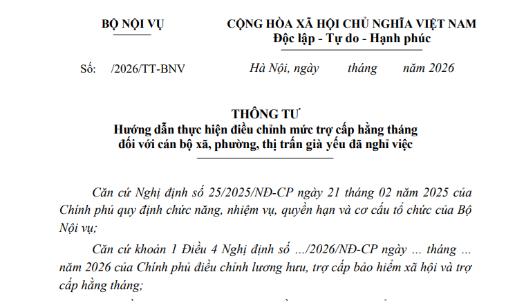 Đã có dự thảo Thông tư hướng dẫn tăng mức trợ cấp hằng tháng đối với cán bộ xã phường thị trấn